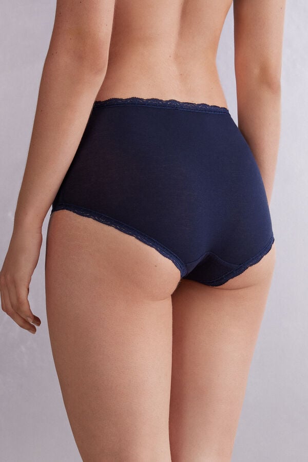 Blue Intimissimi High Rise Cotton And Lace Hipsters Women Briefs | 4528SITVG