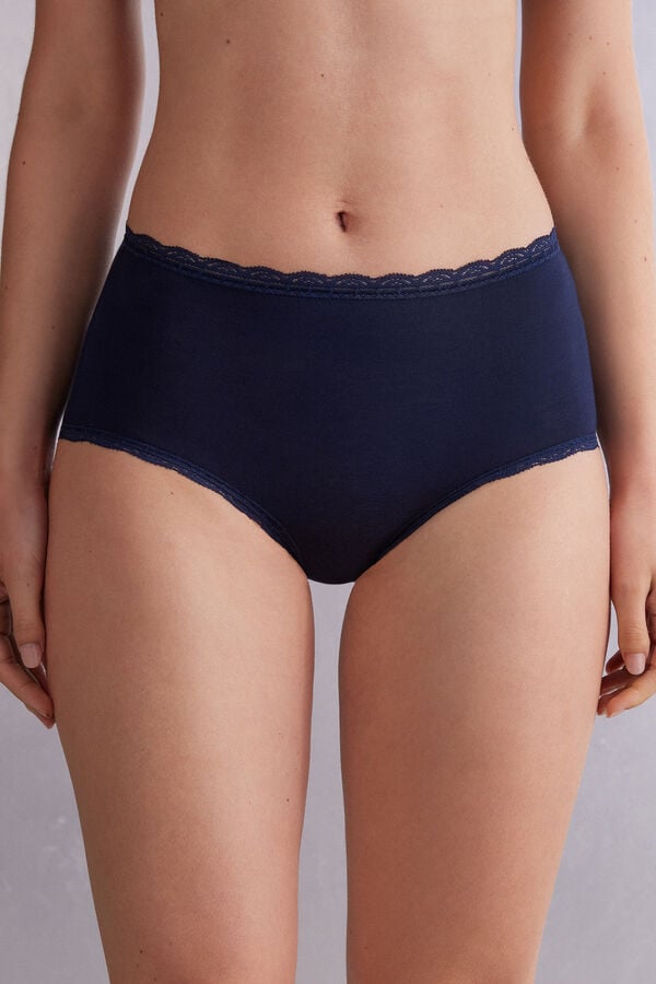 Blue Intimissimi High Rise Cotton And Lace Hipsters Women Briefs | 4528SITVG