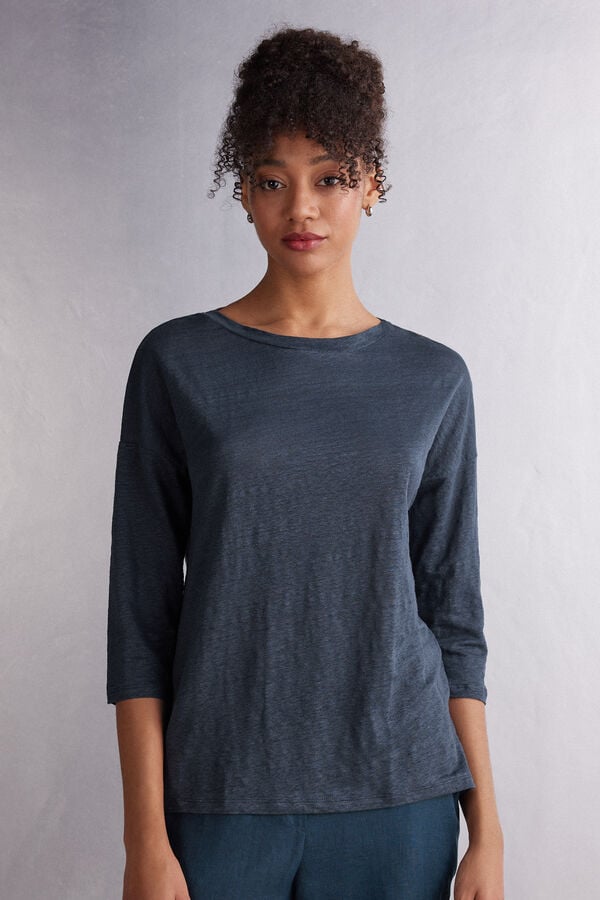 Blue Intimissimi Linen Bateau Neck Women Long Sleeve | 1340FIDWO