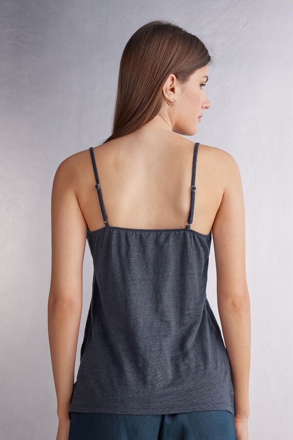 Blue Intimissimi Linen V-Neck Women Tank Top | 1763XSDNE