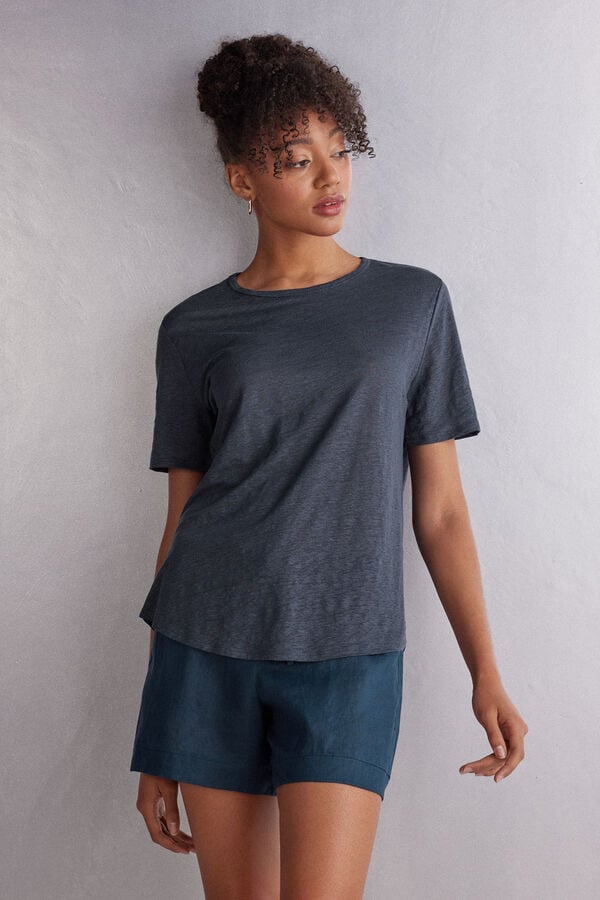 Blue Intimissimi Linen Women Short Sleeve | 7568EYJGC