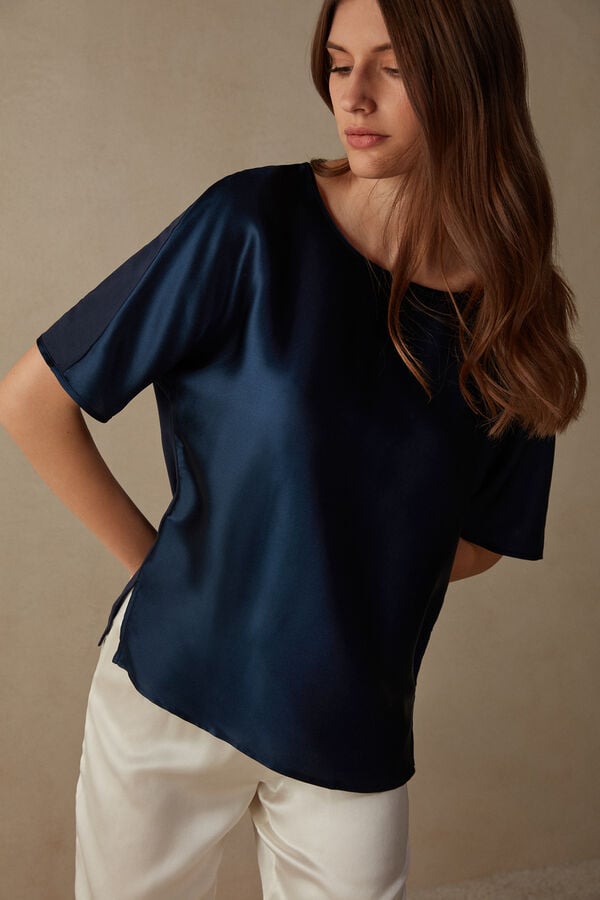 Blue Intimissimi Silk And Modal Women Short Sleeve | 5023VMDZB