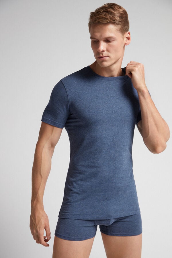 Blue Intimissimi Stretch Superior Cotton Men T-Shirt | 9278VCRQT