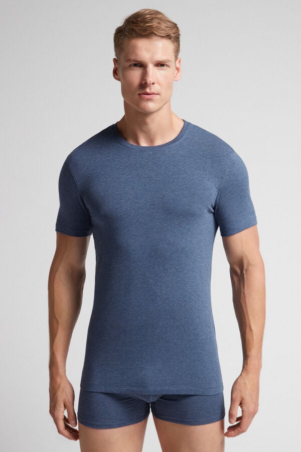 Blue Intimissimi Stretch Superior Cotton Men T-Shirt | 9278VCRQT