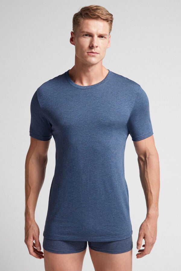 Blue Intimissimi Superior Cotton Men T-Shirt | 6504TGCVP