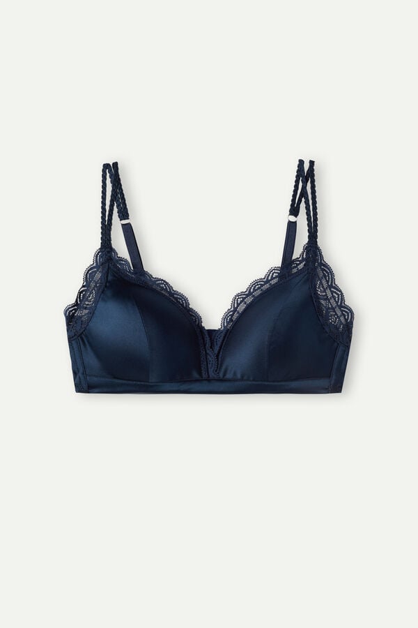 Blue Intimissimi Tiziana Wireless Plunge Triangle Silk And Lace Women Bra | 4239TDNBG