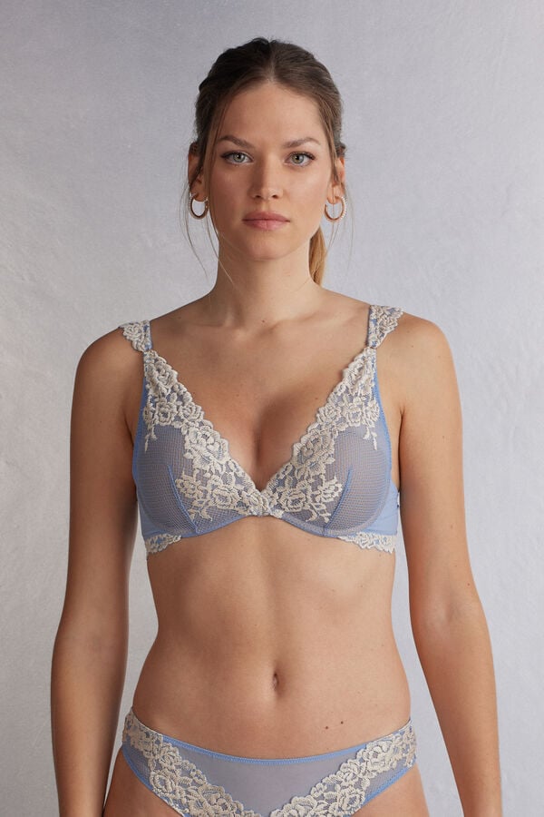 Blue / White Intimissimi Pretty Flowers Giorgia Balconette Women Bra | 8350BTEFJ