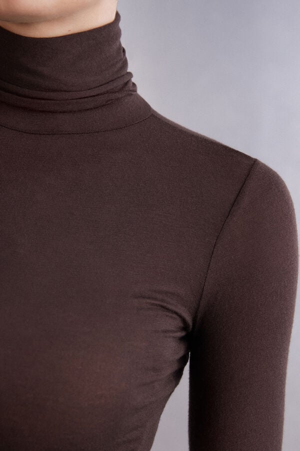 Brown Intimissimi Modal Cashmere Ultralight High-Neck Women Long Sleeve | 1635NUXYV