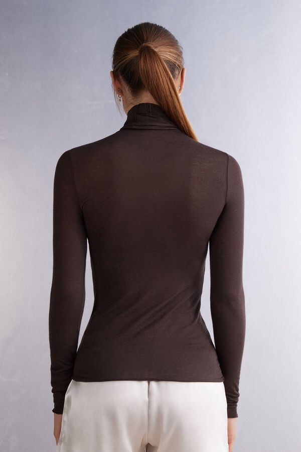 Brown Intimissimi Modal Cashmere Ultralight High-Neck Women Long Sleeve | 1635NUXYV