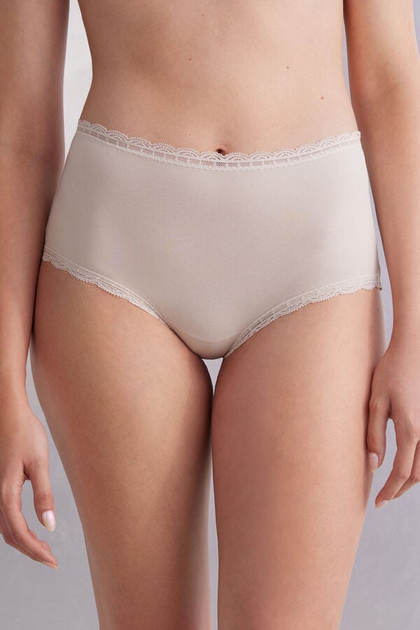 Cream Pink Intimissimi High Rise Cotton And Lace Hipsters Women Briefs | 8072VAEKD