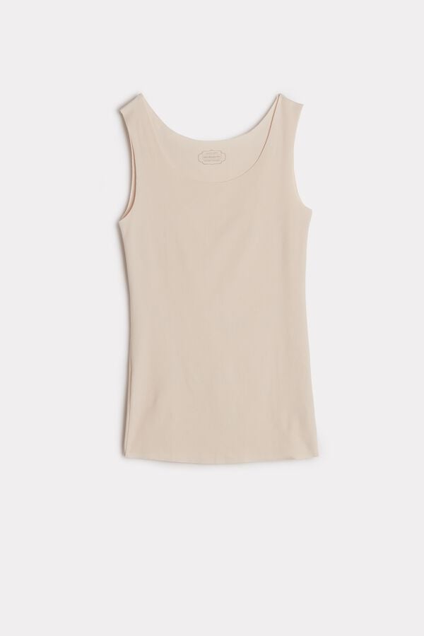 Cream Pink Intimissimi Raw Edge Round Neck Cotton Women Tank Top | 2971HLUXS