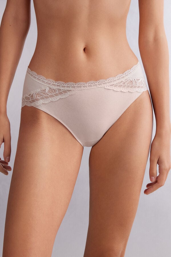 Cream Pink Intimissimi Semi-High Rise Cotton And Lace Women Panties | 4769DUZRW