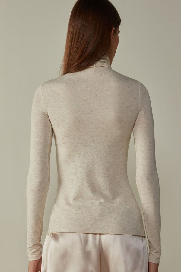 Cream White Intimissimi Turtleneck In Modal Light With Cashmere Lamé Women Long Sleeve | 6903KLDVP