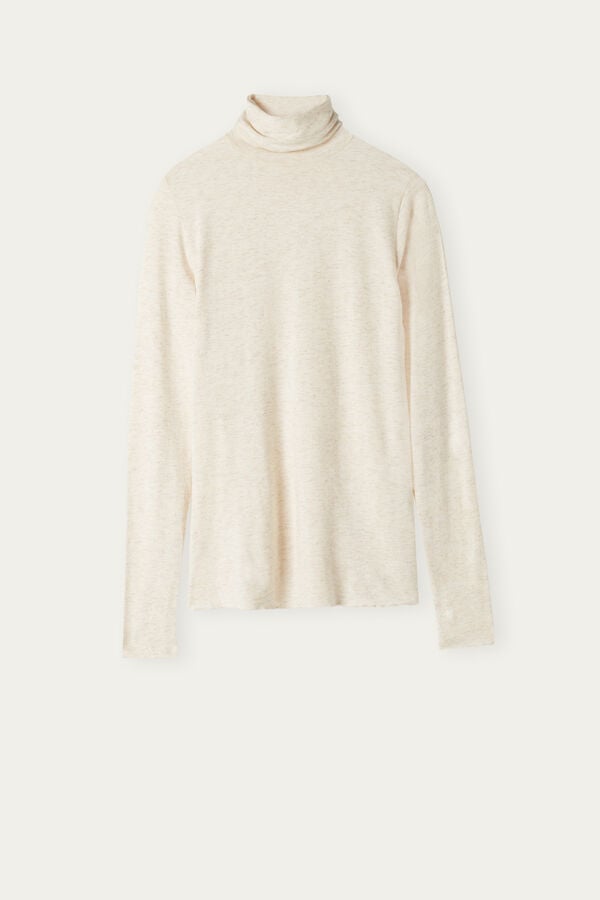 Cream White Intimissimi Turtleneck In Modal Light With Cashmere Lamé Women Long Sleeve | 6903KLDVP