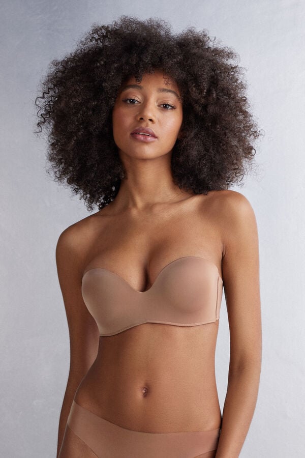 Dark Beige Intimissimi Gioia Bandeau Ultralight Microfiber Women Bra | 0268UODIV