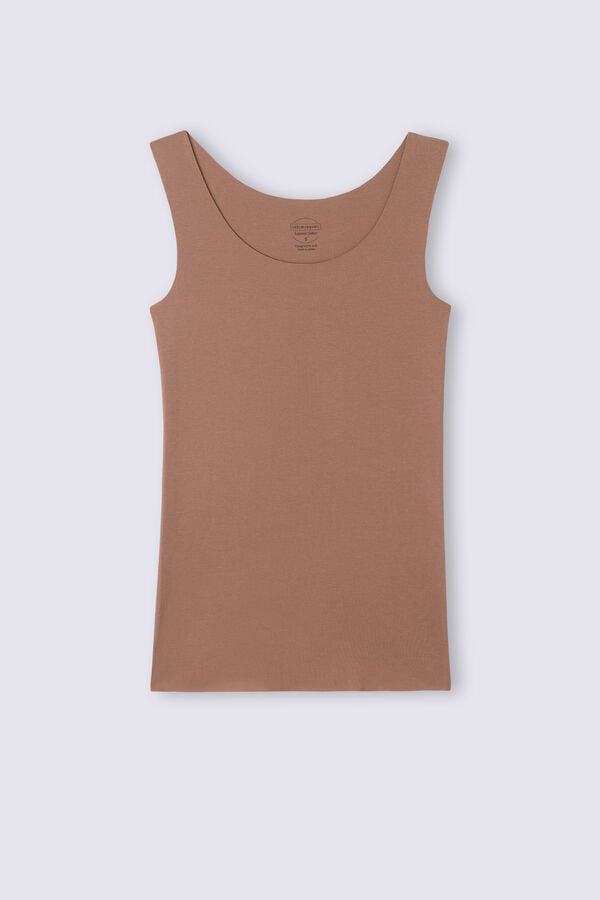 Dark Beige Intimissimi Raw Edge Round Neck Cotton Women Tank Top | 2540JHMLY