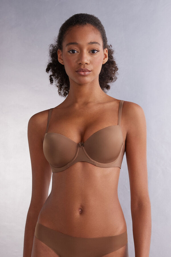 Dark Beige Intimissimi Sofia Natural Lift Balconette Ultralight Microfiber Women Bra | 0539VHZLF