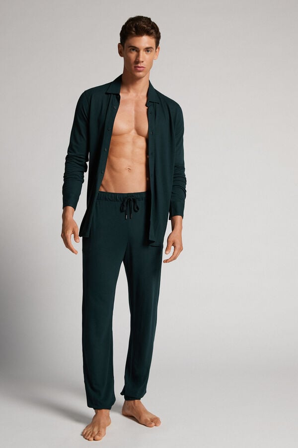 Dark Green Intimissimi Modal And Silk Piqué Full Length Men Pants | 7549GFCHO