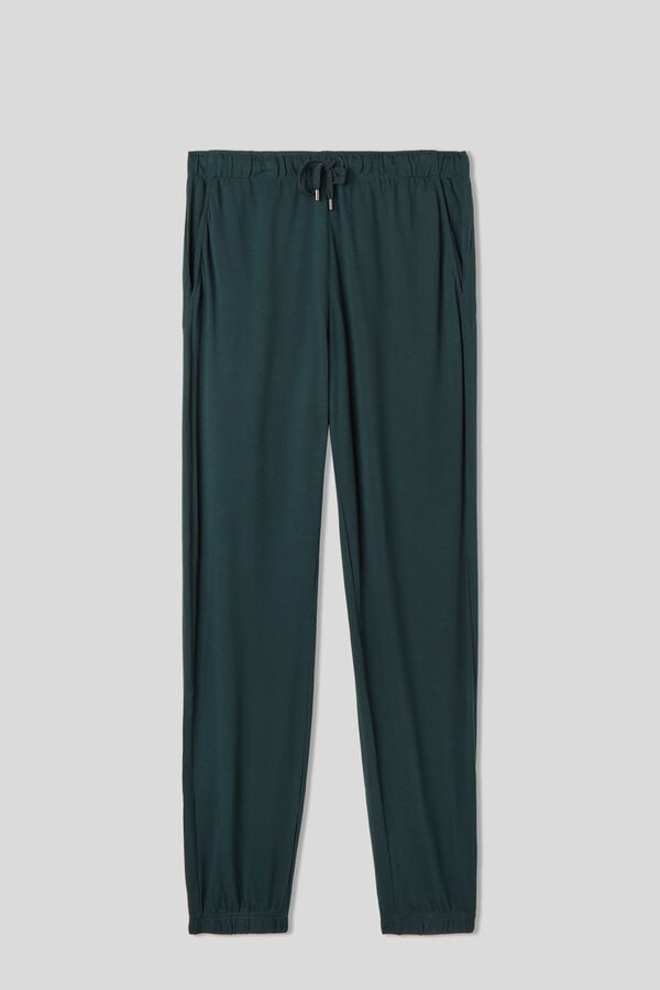 Dark Green Intimissimi Modal And Silk Piqué Full Length Men Pants | 7549GFCHO