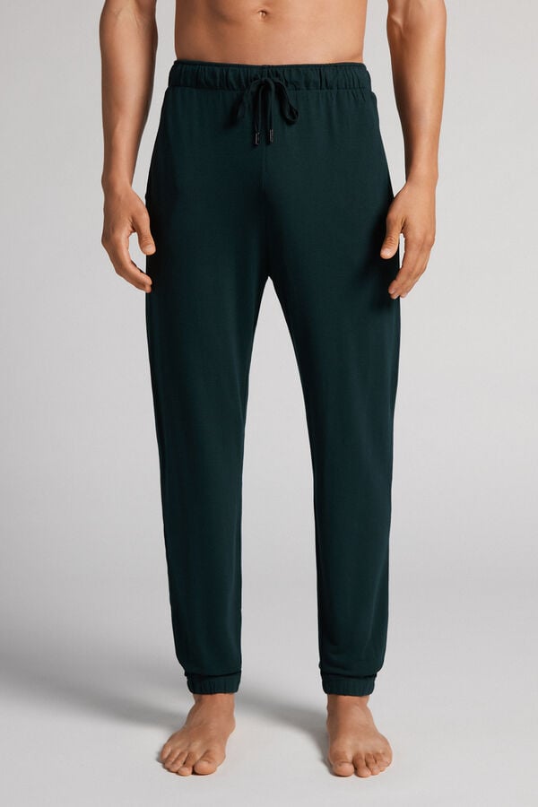 Dark Green Intimissimi Modal And Silk Piqué Full Length Men Pants | 7549GFCHO