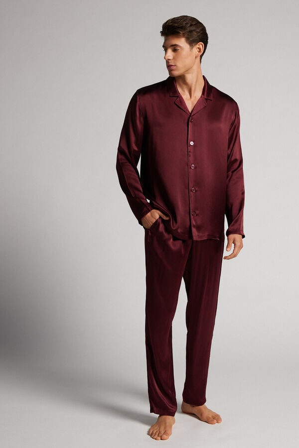 Dark Pink Red Intimissimi Long Silk Piped Men Pajamas | 9405ZYANI