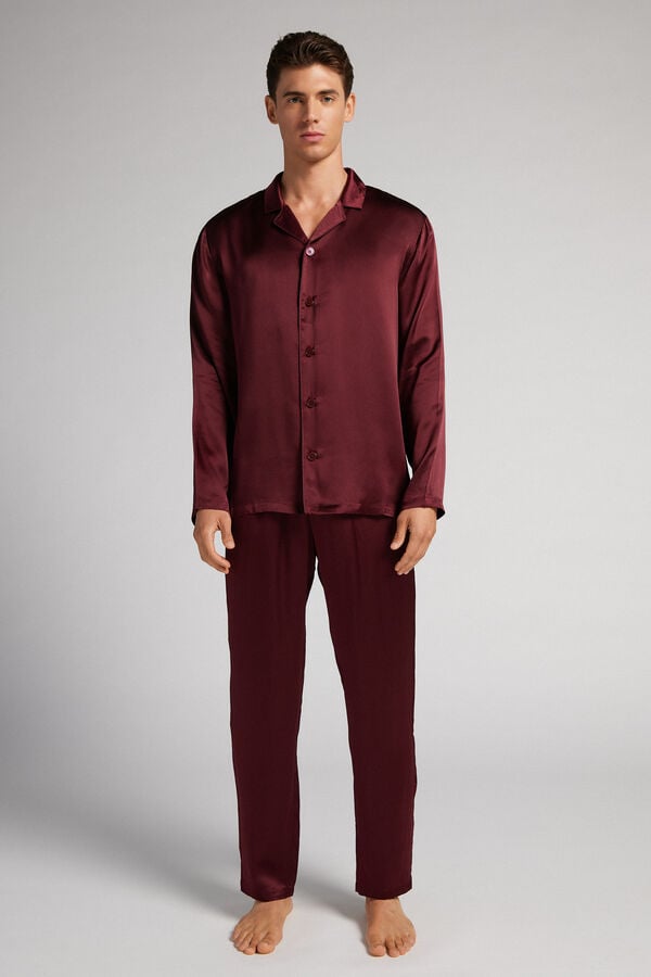 Dark Pink Red Intimissimi Long Silk Piped Men Pajamas | 9405ZYANI