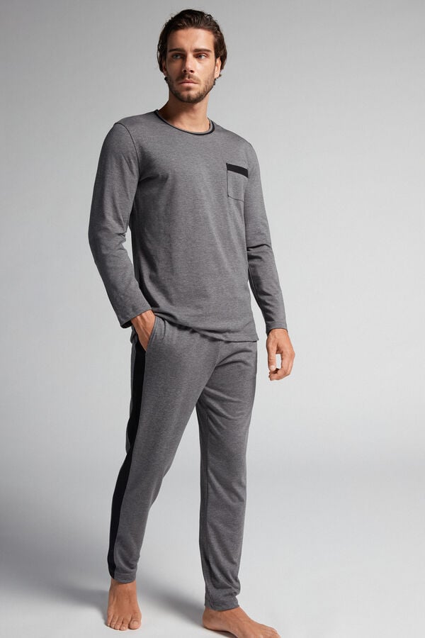 Deep Grey Intimissimi Superior Cotton Full Length Men Pajamas | 7164BQXZP