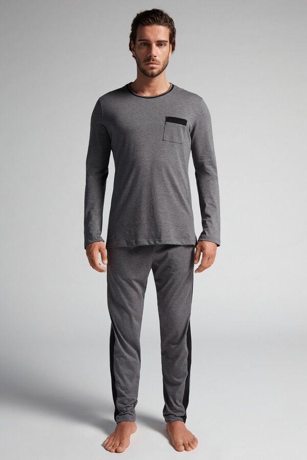 Deep Grey Intimissimi Superior Cotton Full Length Men Pajamas | 7164BQXZP