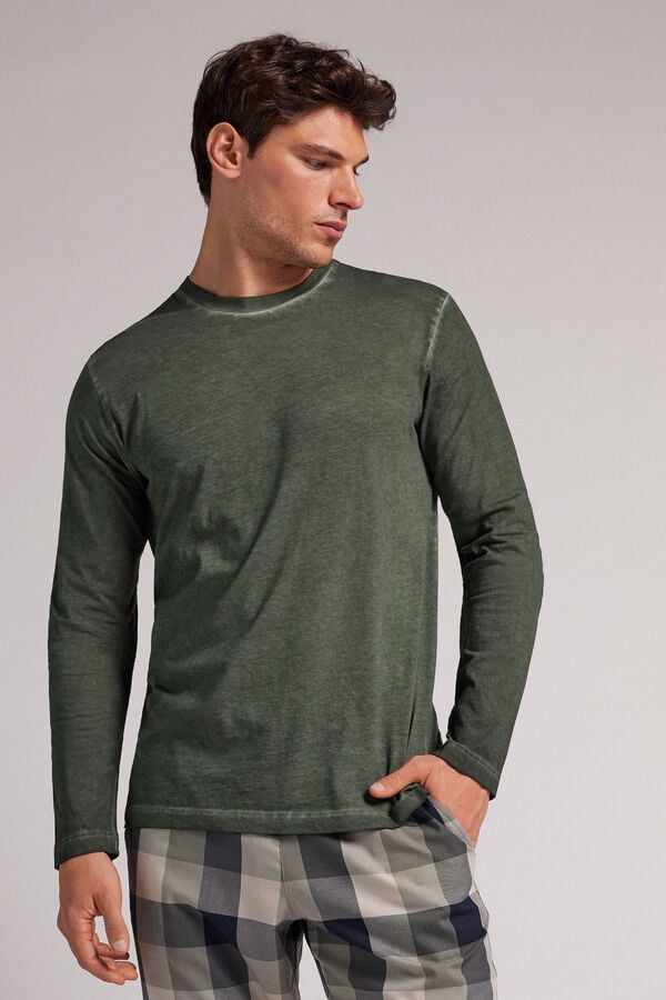 Green Intimissimi Washed Collection Cotton Men Long Sleeve | 9340BEXSY