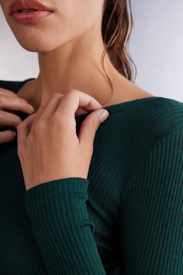 Green Intimissimi Wide Neck Wool And Silk Women Sweater | 4195FSUDN