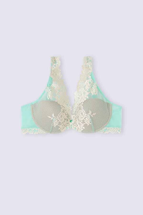 Green / White Intimissimi Pretty Flowers Elena Balconette Women Bra | 2635YWSDP