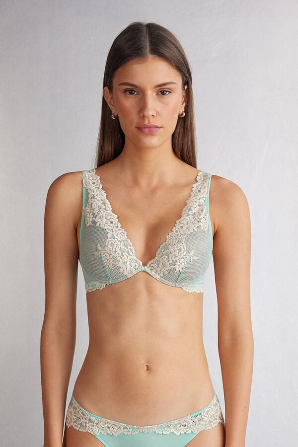 Green / White Intimissimi Pretty Flowers Elena Balconette Women Bra | 2635YWSDP