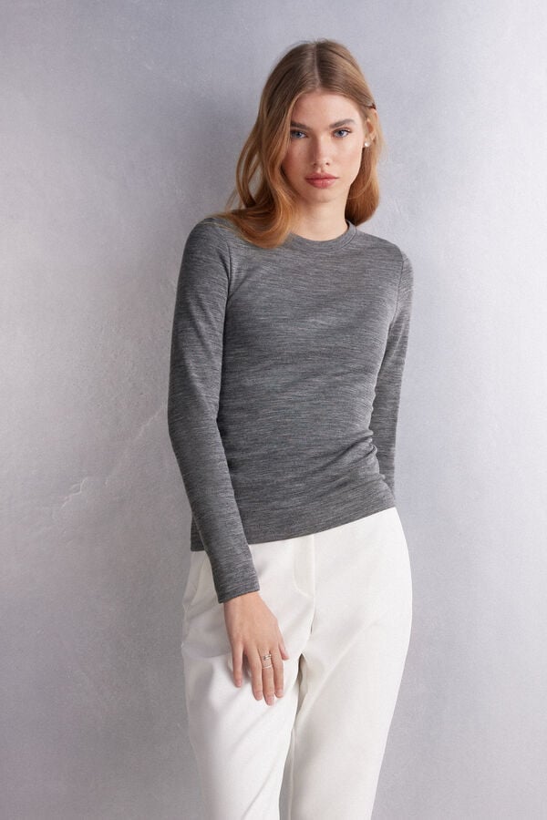 Grey Intimissimi Wool Cotton Crewneck Women Sweater | 4602KDOUG