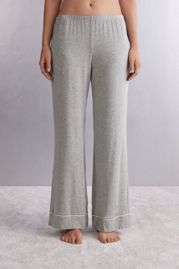 Grey / White Intimissimi Pretty Flowers Full Length Modal Women Pants | 6439UPGEH