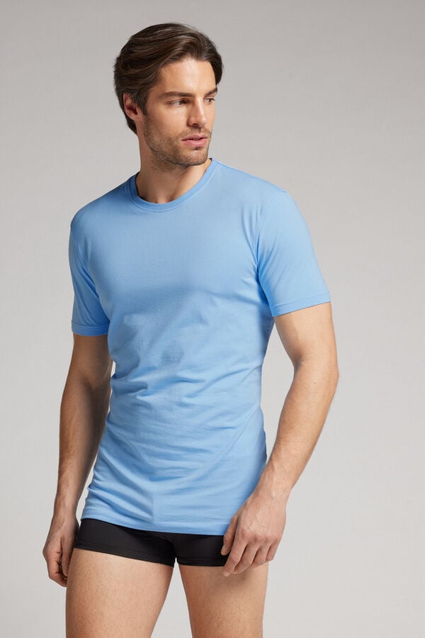 Light Blue Intimissimi Stretch Superior Cotton Men T-Shirt | 1568ZDNRE