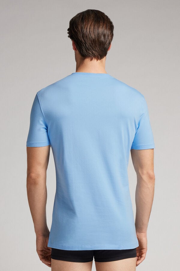 Light Blue Intimissimi Stretch Superior Cotton Men T-Shirt | 1568ZDNRE