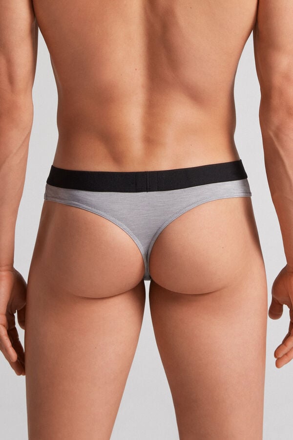 Light Grey Intimissimi Logo Detailed Microfiber Men Thong | 7236CZJUS