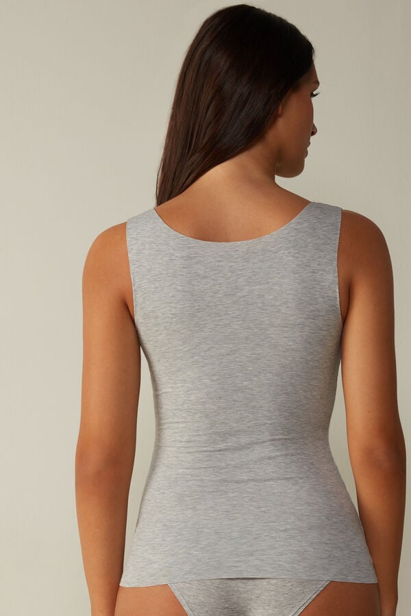 Light Grey Intimissimi Raw Edge Round Neck Cotton Women Tank Top | 2405VLCKY