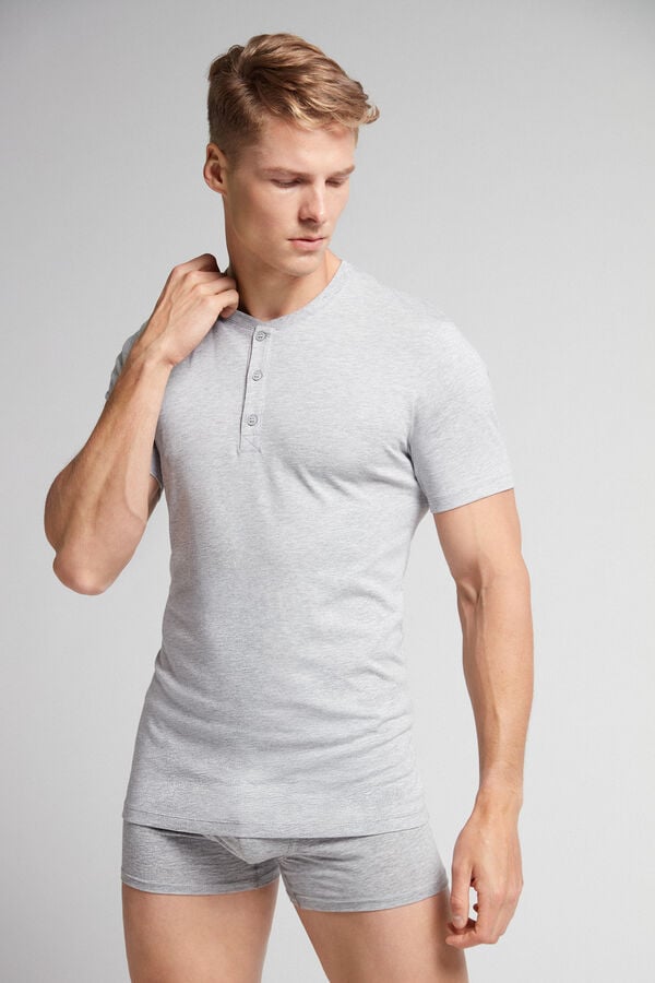 Light Grey Intimissimi Superior Cotton Henley Men T-Shirt | 3791NJDFX