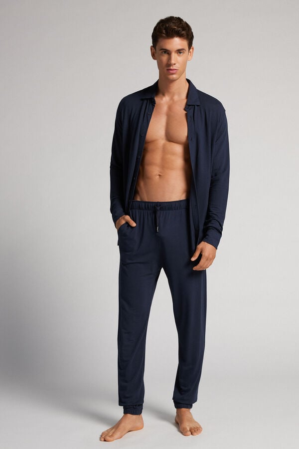 Navy Intimissimi Modal And Silk Piqué Full Length Men Pants | 2847XIUHZ