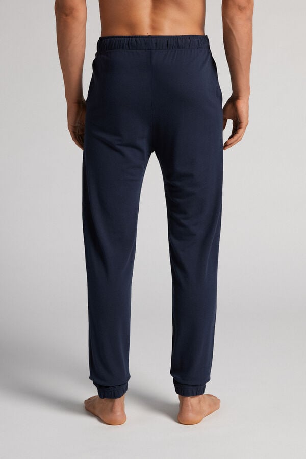 Navy Intimissimi Modal And Silk Piqué Full Length Men Pants | 2847XIUHZ