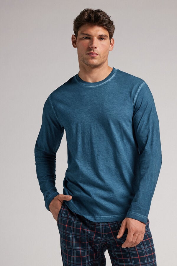 Navy Intimissimi Washed Collection Cotton Men Long Sleeve | 6195MCLVK