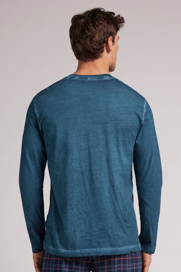 Navy Intimissimi Washed Collection Cotton Men Long Sleeve | 6195MCLVK