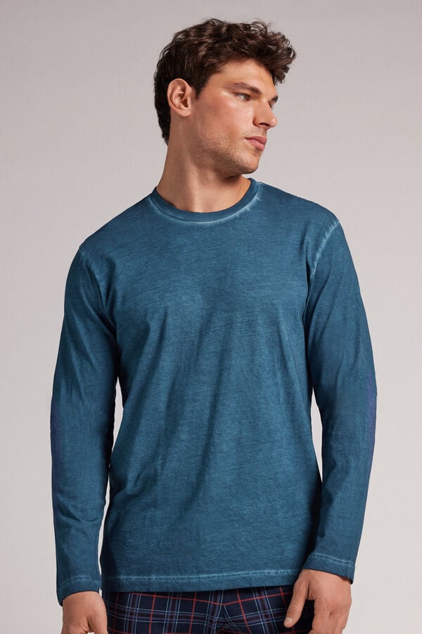 Navy Intimissimi Washed Collection Cotton Men Long Sleeve | 6195MCLVK