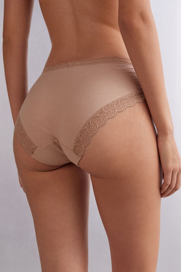 Orange Beige Intimissimi Semi-High Rise Cotton And Lace Women Panties | 3186GFOER