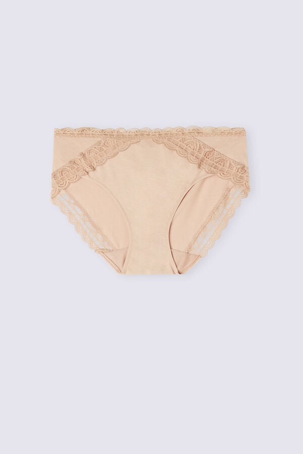 Orange Beige Intimissimi Semi-High Rise Cotton And Lace Women Panties | 3186GFOER