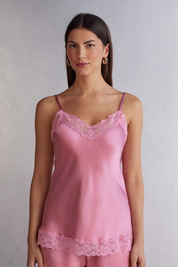 Pink Intimissimi Lace And Silk Women Tank Top | 8095ESFTV