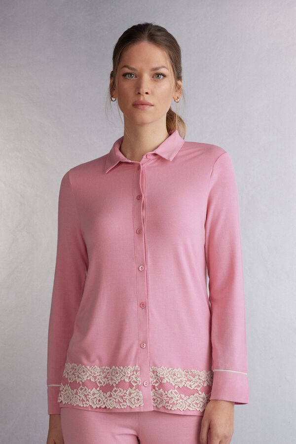 Pink / White Intimissimi Pretty Flowers Button Up In Modal Women Shirt | 9017EHNFZ