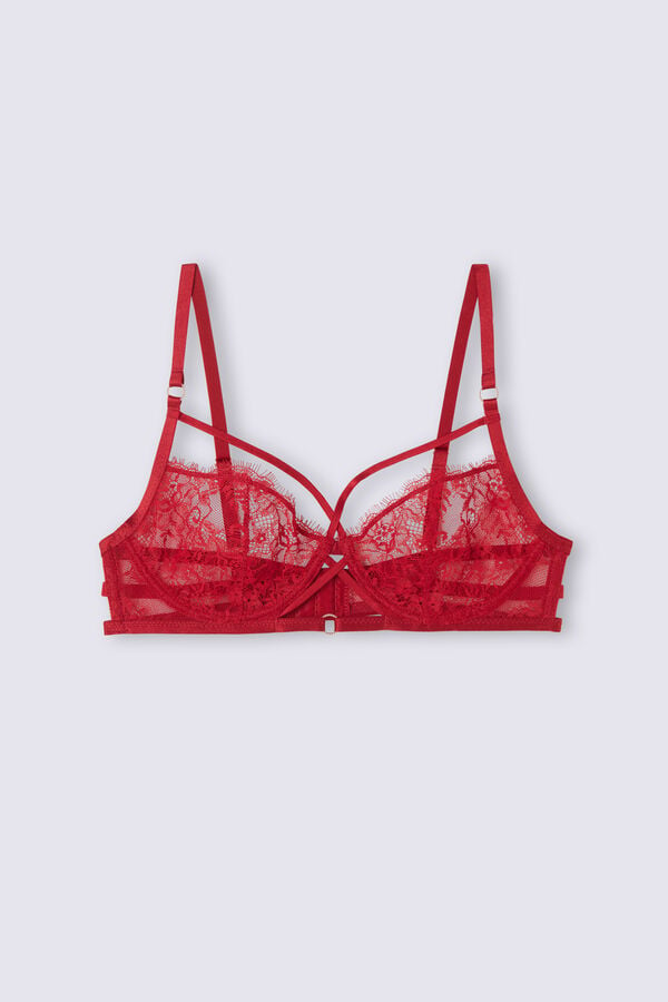 Red Intimissimi Intricate Surface Demi-Cup Women Bra | 5206JAHGV