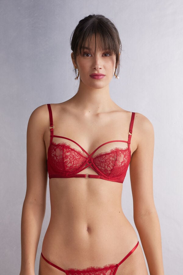 Red Intimissimi Intricate Surface Demi-Cup Women Bra | 5206JAHGV